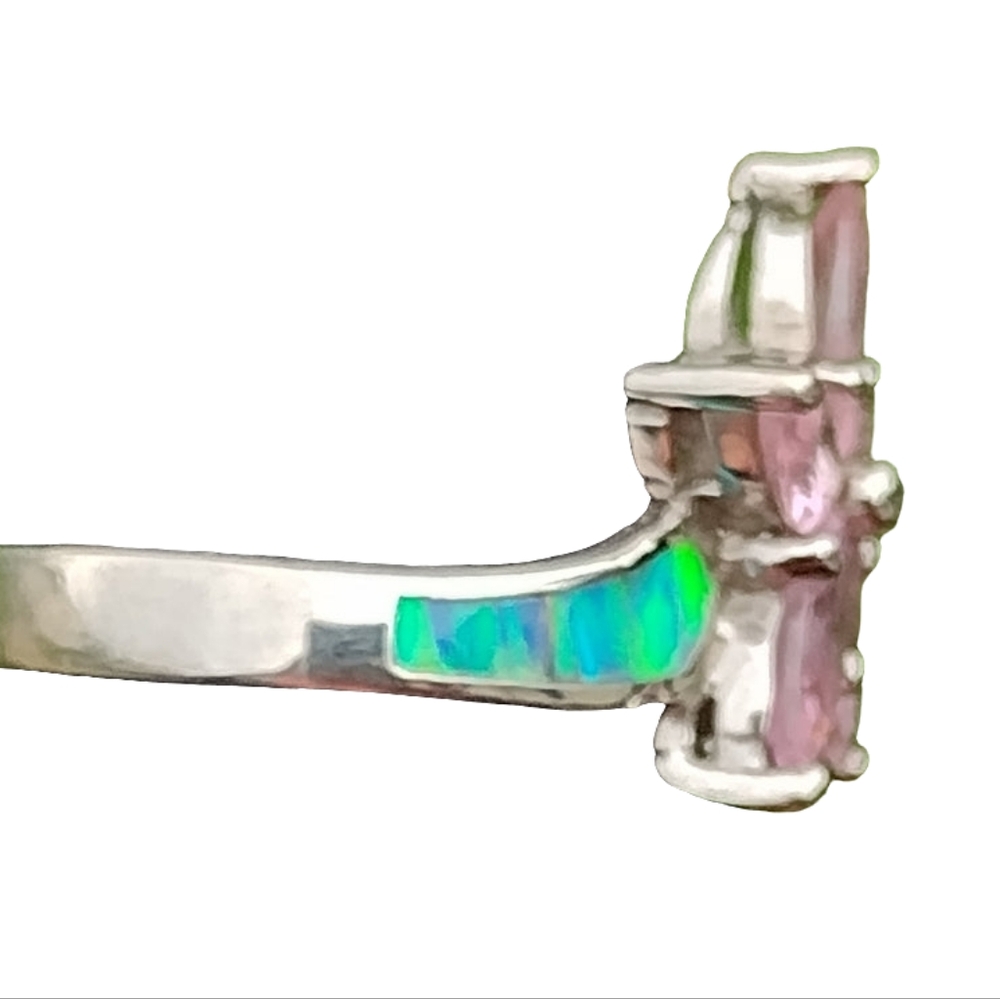 Sterling SIlver ring signed AK opal and pinkstones size 8 Fine Jewelry - Picture 5 of 9